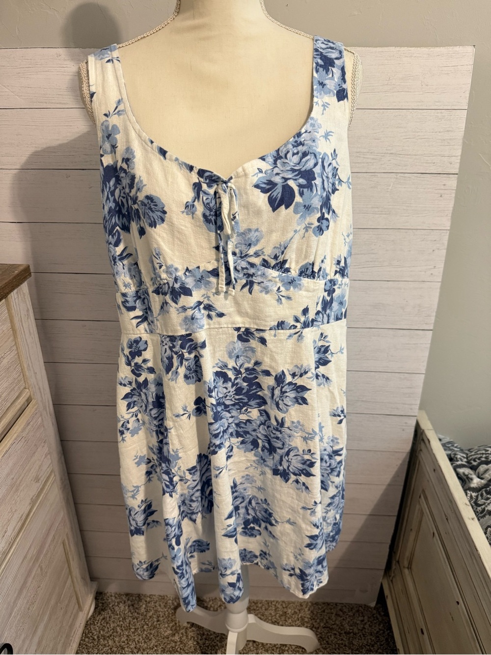 NWOT Old Navy White Mini Dress with Blue Floral Print